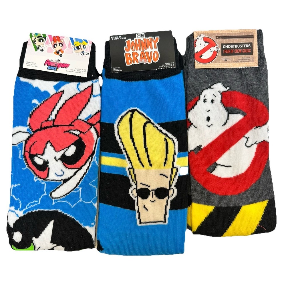 Cartoon Network Socks Bundle 3 Pairs Powerpuff Girls Johnny Bravo Ghostbusters